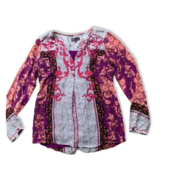 Hale Bob Gray Purole Mixed Floral Prints Blouse - Picture 1 of 6